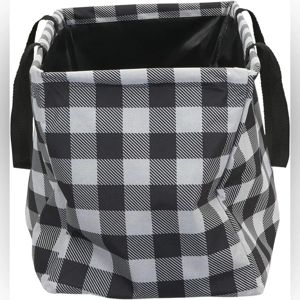 Household Essentials Utility Tote Bag‎ Large Black White Checkered Plaid NWT